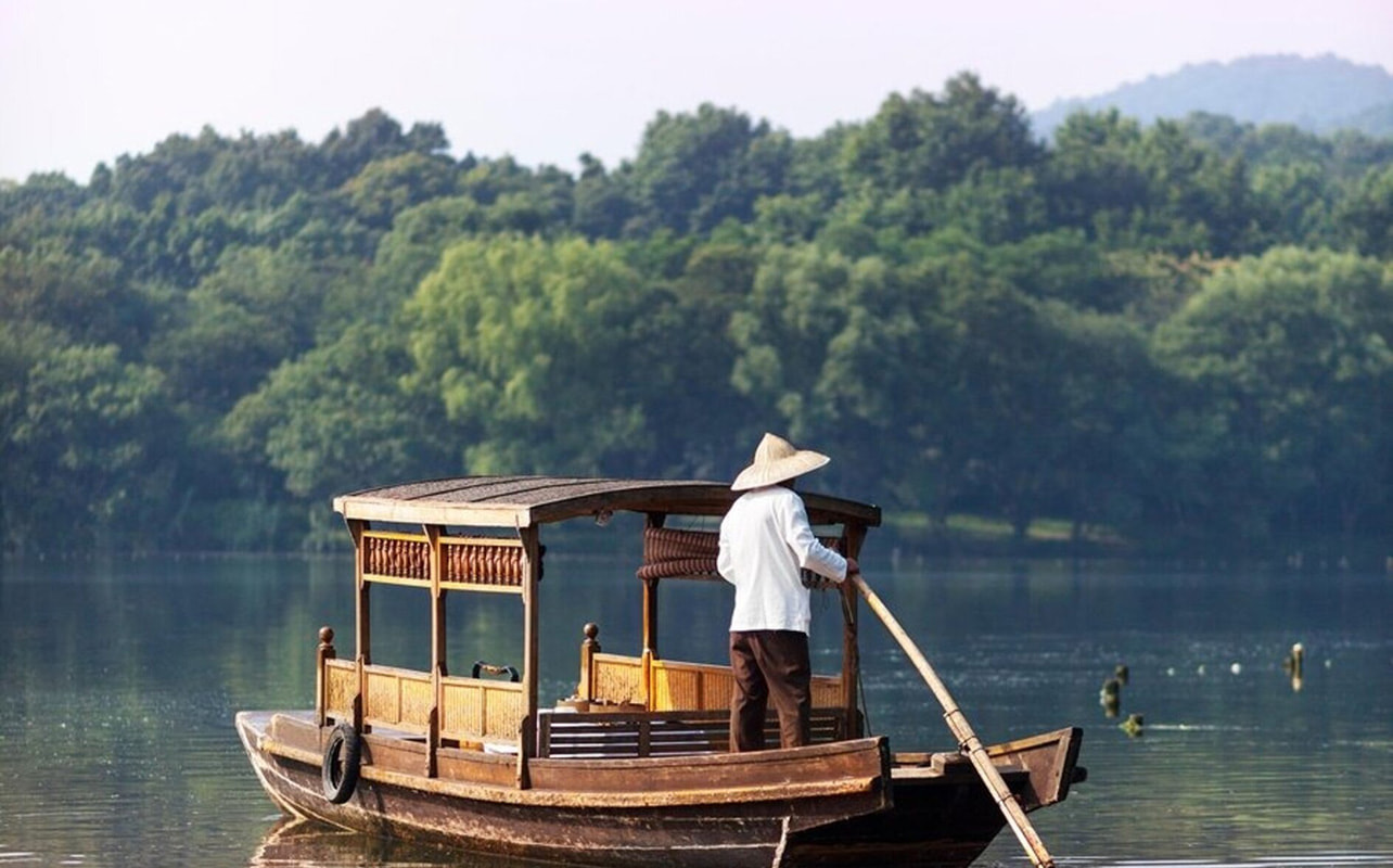 Traditional boat on West Lake in Hangzhou, China